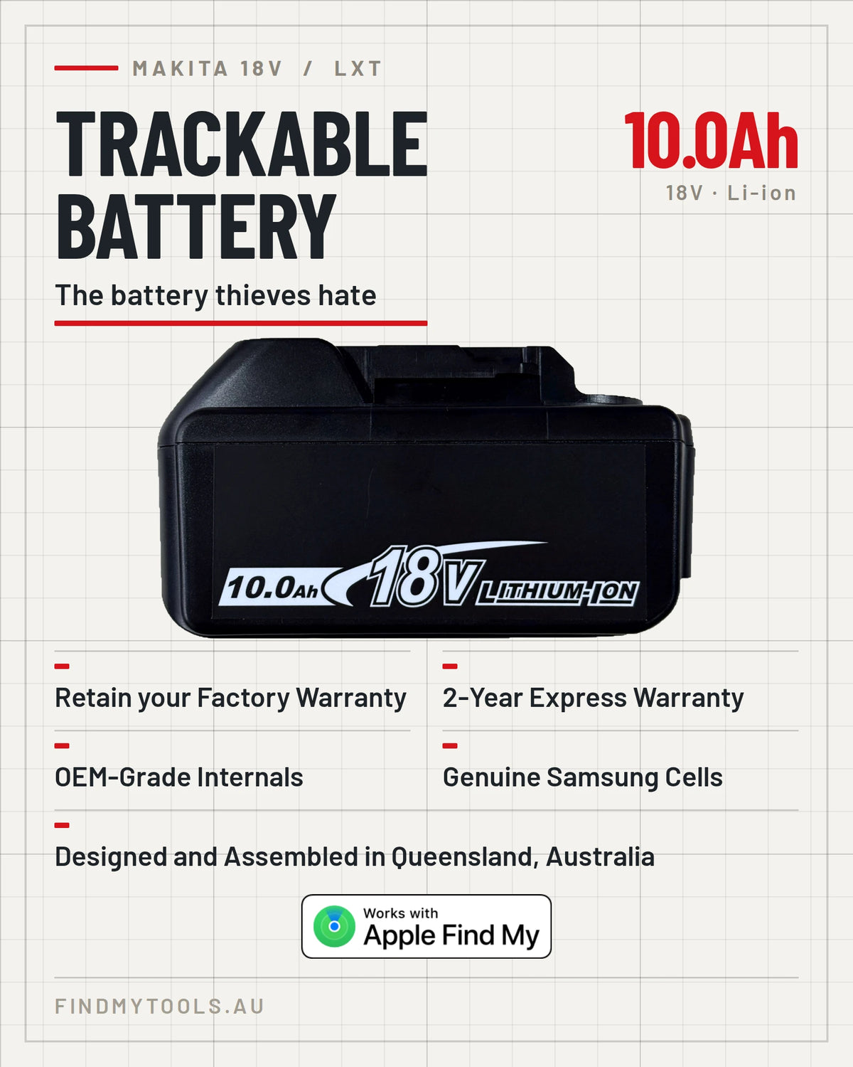 Trackable 10AH Makita LXT 18V Battery