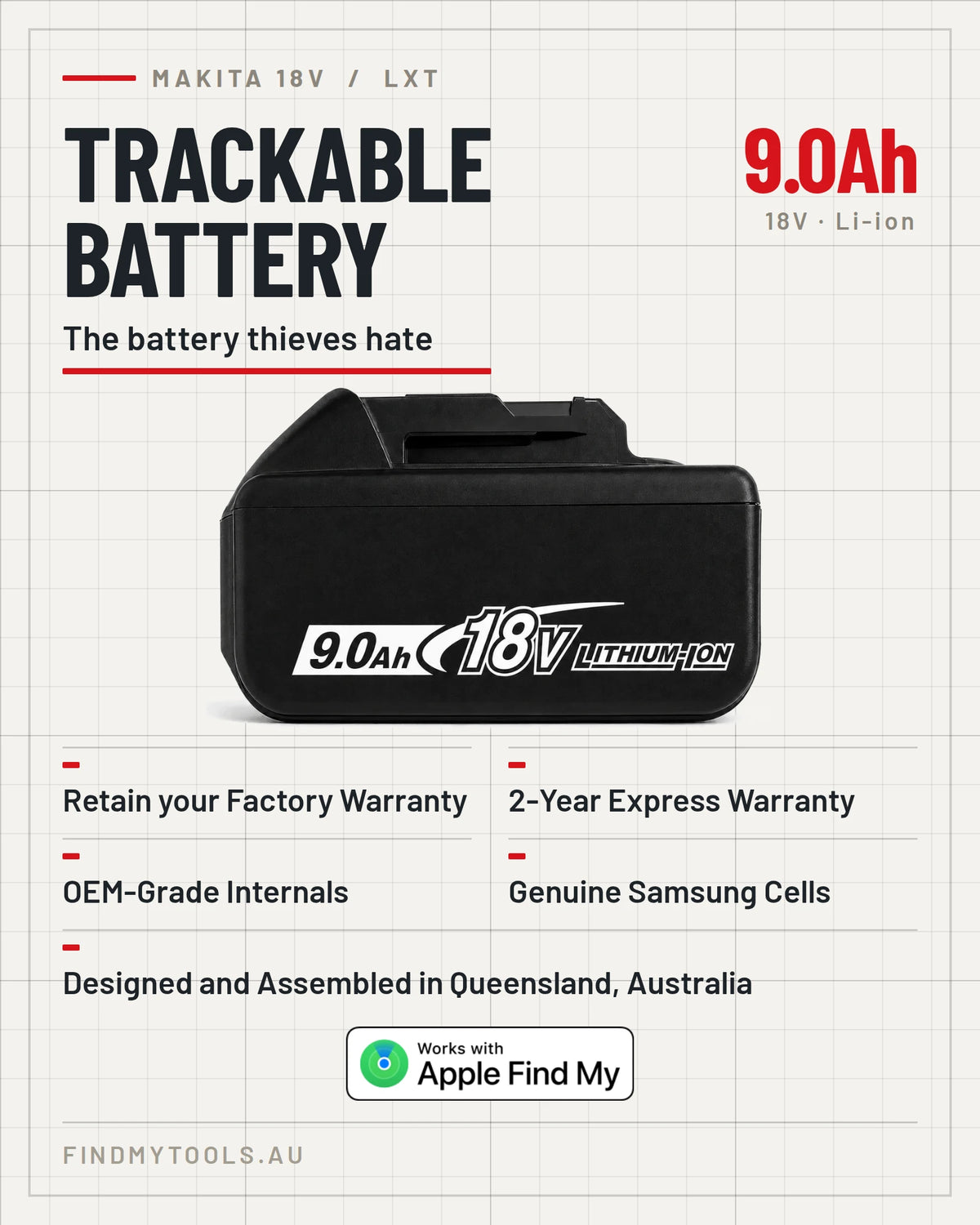 Trackable 9AH Makita LXT 18V Battery
